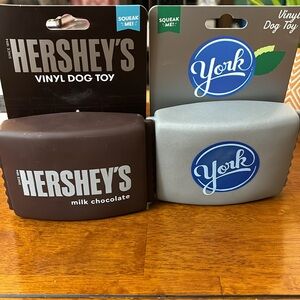 Dog Vinyl Toys Hershey’s and York. They squeak when pressed. New.